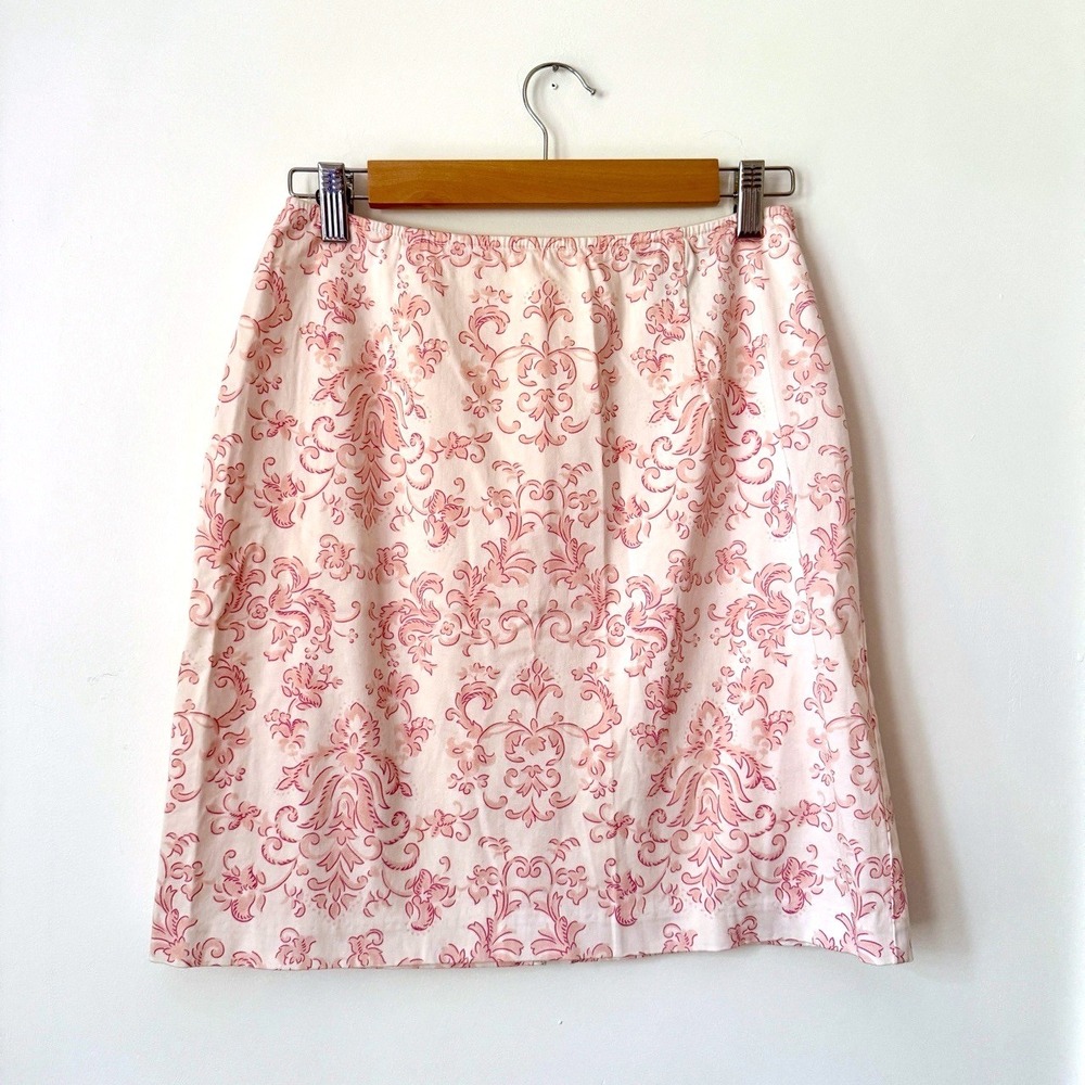 Vintage Pink Romantic Skirt‎ Sz 8 Stretch White Floral Coquette USA 90s Dainty